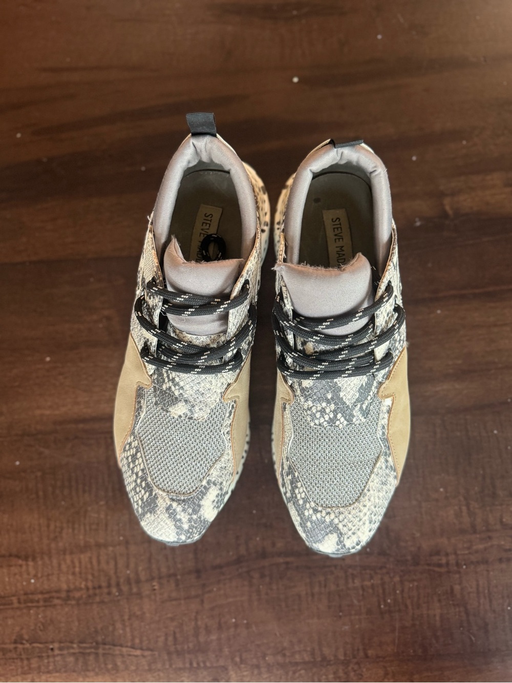 Steve Madden Neutral Snake-Print Athletic Sneakers - Taupe/Black